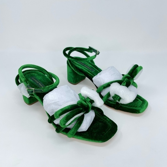 NWB Loeffler Randall Mikel Velvet Bow Mid Heel Sandals in Spruce Green Size 7 - Picture 4 of 8